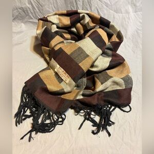 Pashmina 100% Cashmere Scarf in Brown, Tan, and Burgundy